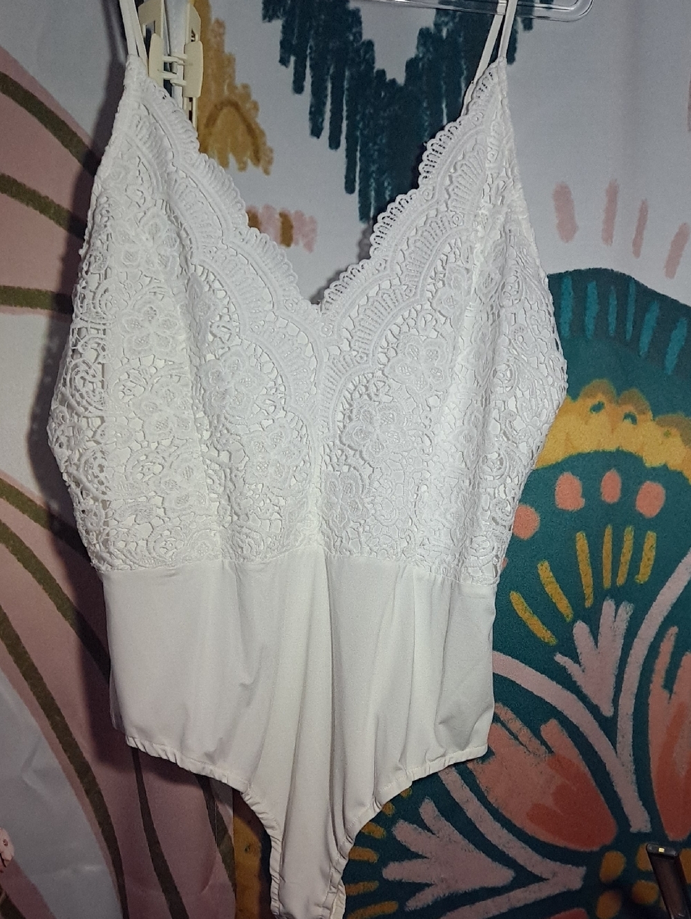 Boohoo White Lace Trim Bodysuit